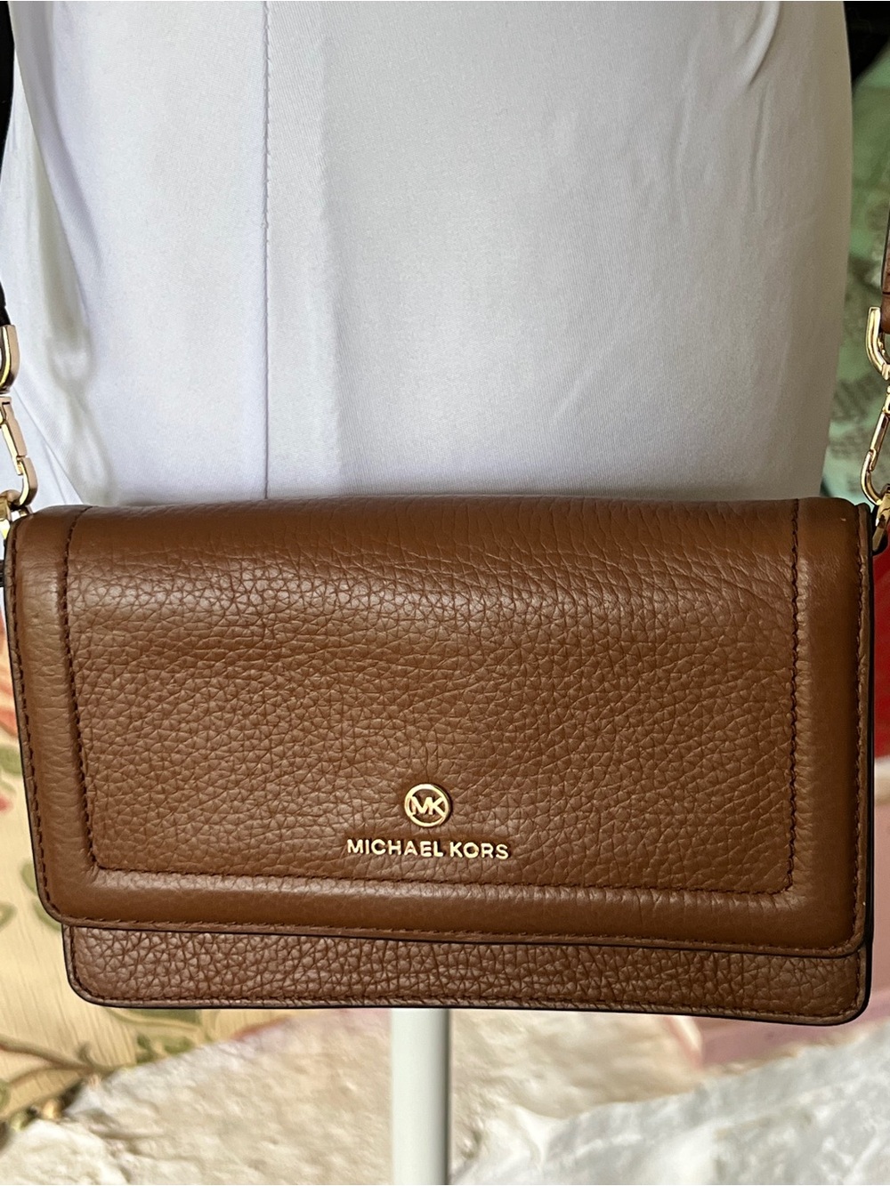Michael Kors Brown Jet Set Charm Small Phone Crossbody with Gold Hardware